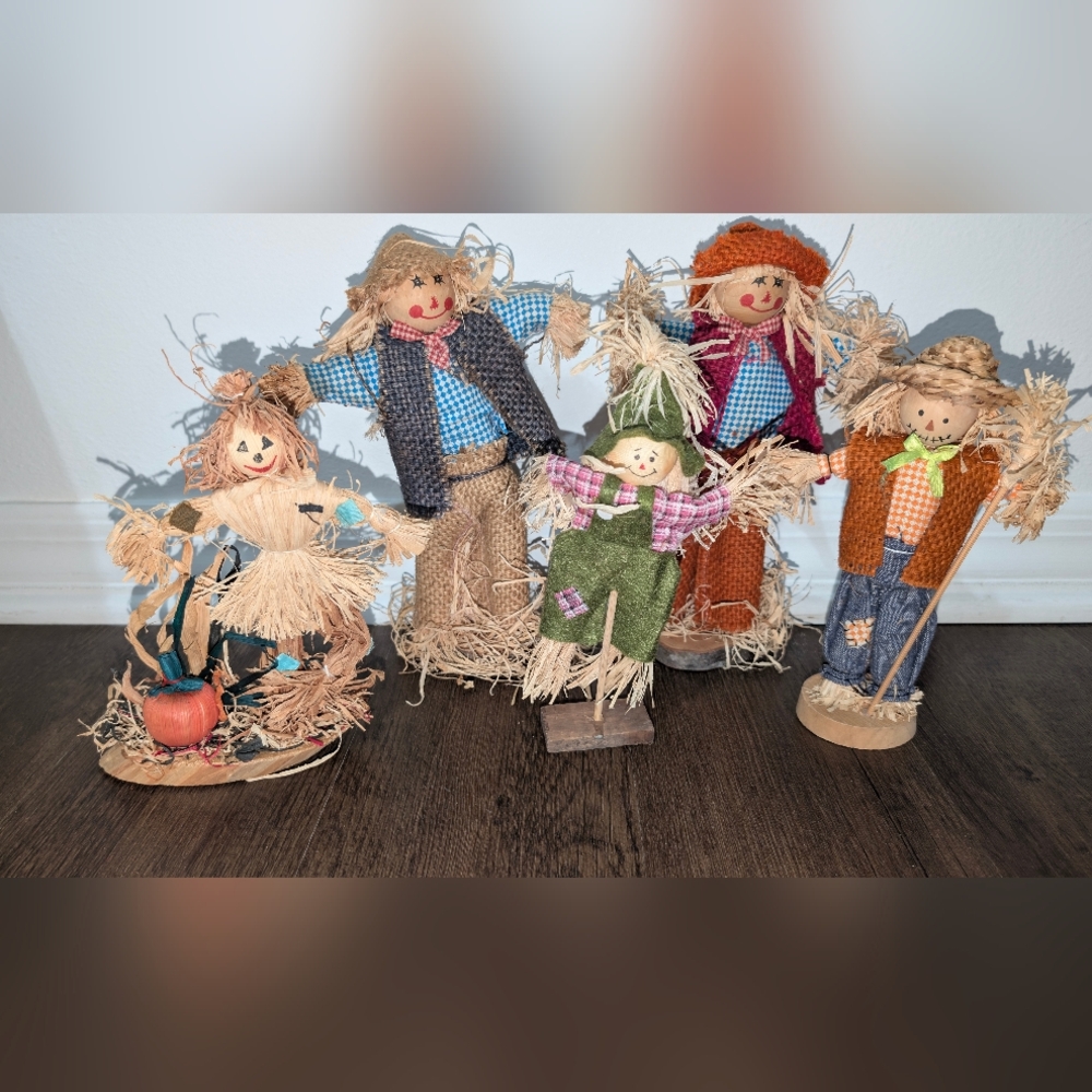 Vtg Scarecrow Family Lot Of 5 Harvest Thanksgiving Fall Assorted Variety